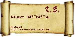Kluger Bökény névjegykártya